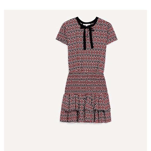 Maje Red and Black Fit and Flare Print Dress - Picture 11 of 12